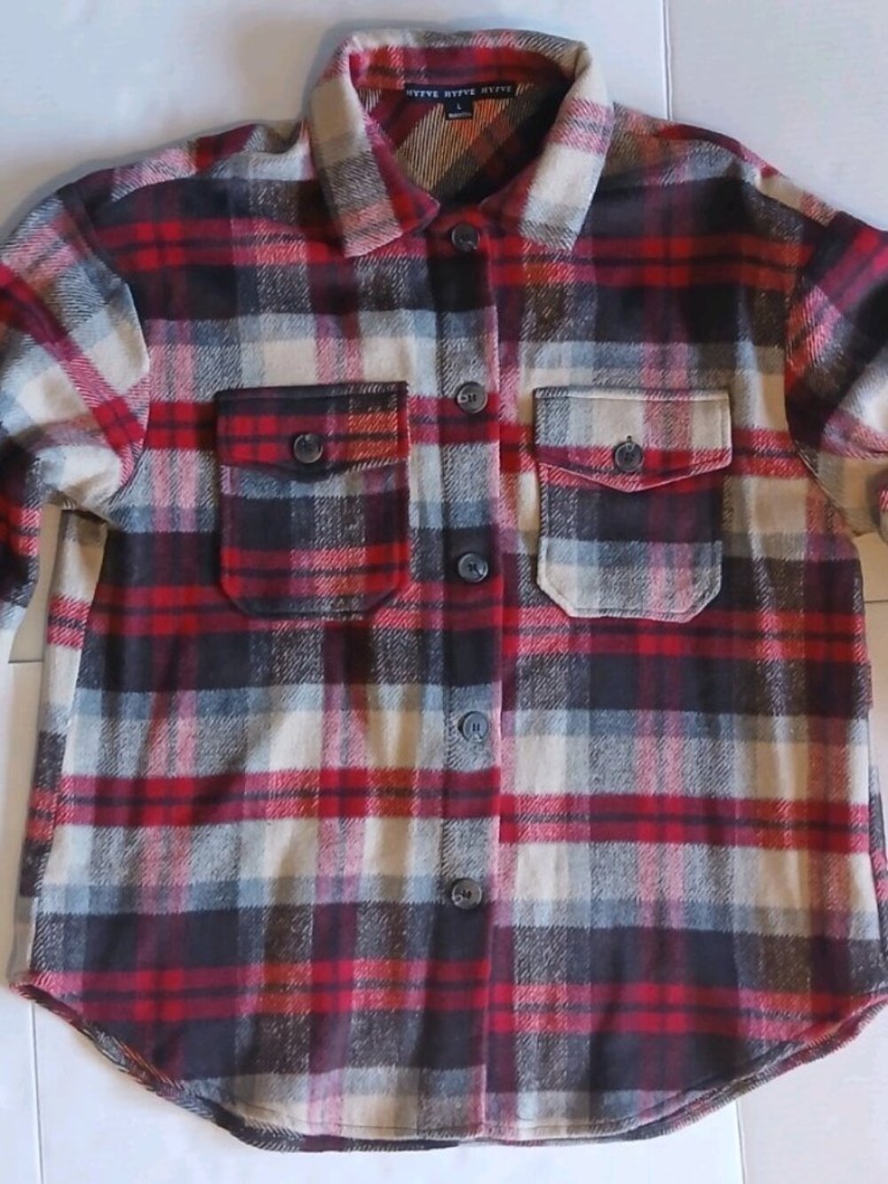 Women's Red Plaid Flannel Shacket Grungy Warm Heavy Size Large Button Up